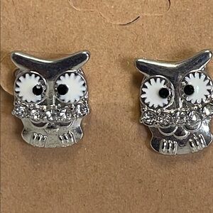 Chic Silver Owl Earrings with Crystal Accents